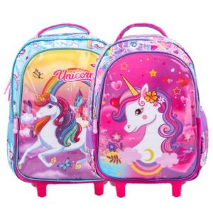 Mochila Escolar Infantil de Rodinhas Menina / Menino Resistente, Impermeável Com Lancheira e Estojo
