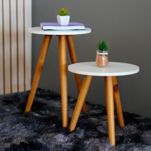 Conjunto de Mesinhas Canto e Apoio Pé Palito Madeira Tripé